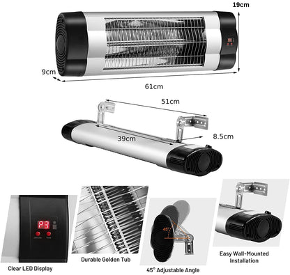 GiantexUK Wall-Mounted Patio Infrared Heater, 3 Modes Electric Warmer with LED Display, Remote Control and 24-Hour Timer