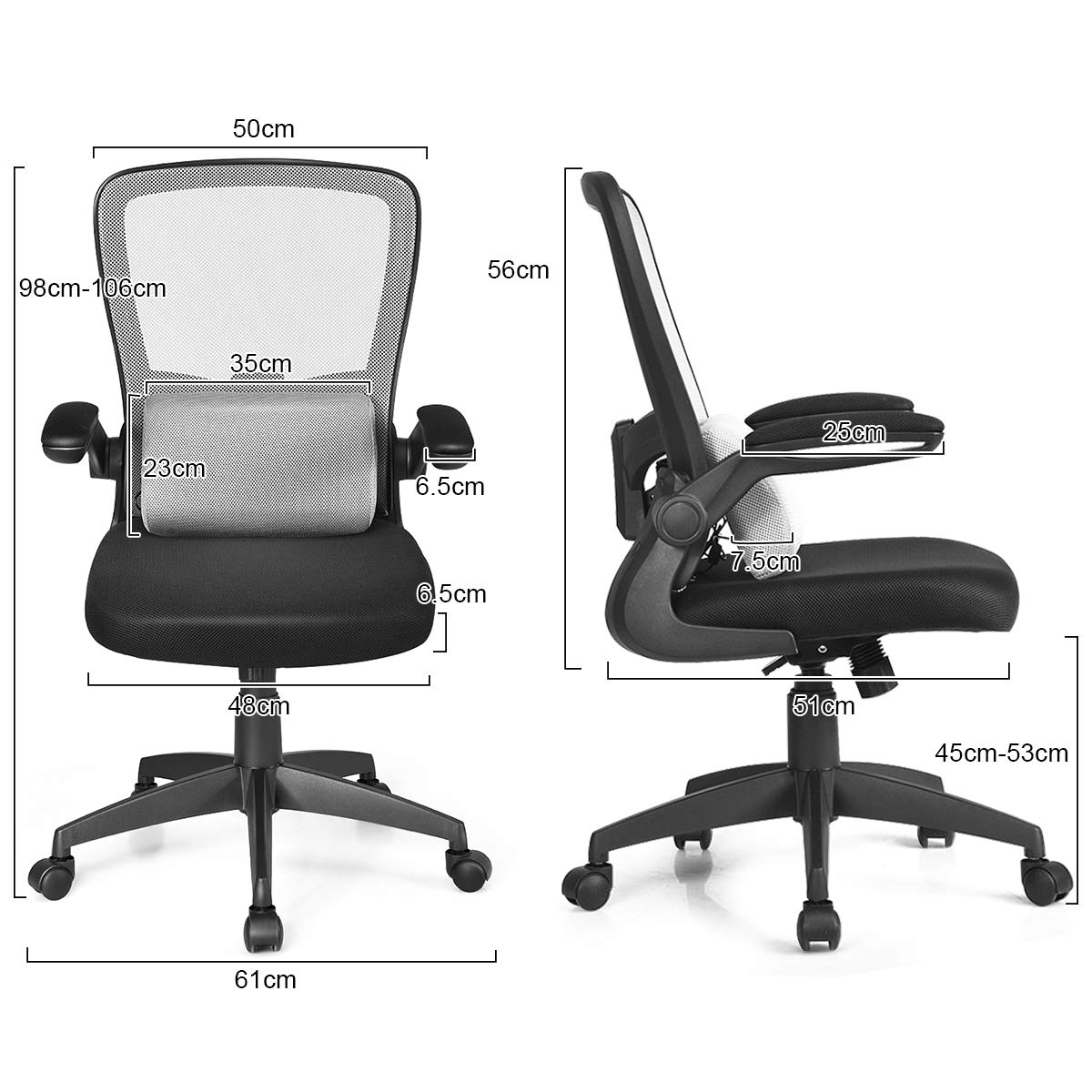 Mesh Office Chair, Mid/High Back Ergonomic Executive Task Chairs, Mesh Seat+Flip-up Armrests+Lumbar Support