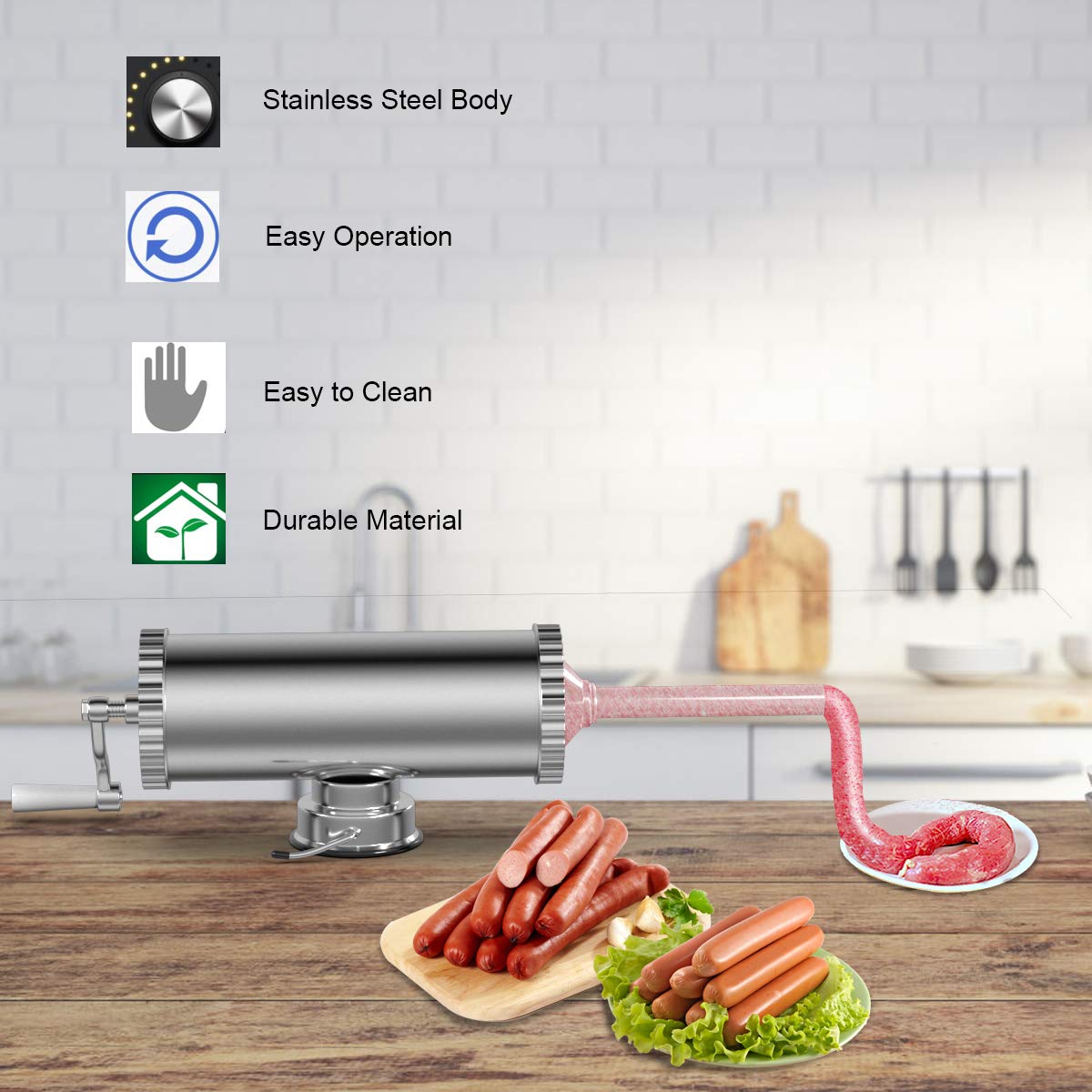 GiantexUK 3L/4.8L Sausage Stuffer, Stainless Steel Sausage Maker with 3/4 Filling Tubes