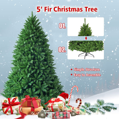 5FT Artificial Christmas Tree, Hinged Green Xmas Trees with Foldable Metal Stand, Unlit Xmas Decorative Tree for Holiday Festival