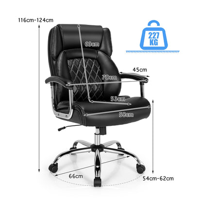 500LBS Big & Tall Executive Office Chair, Height Adjustable Leather Computer Desk Chair, Black+Silver