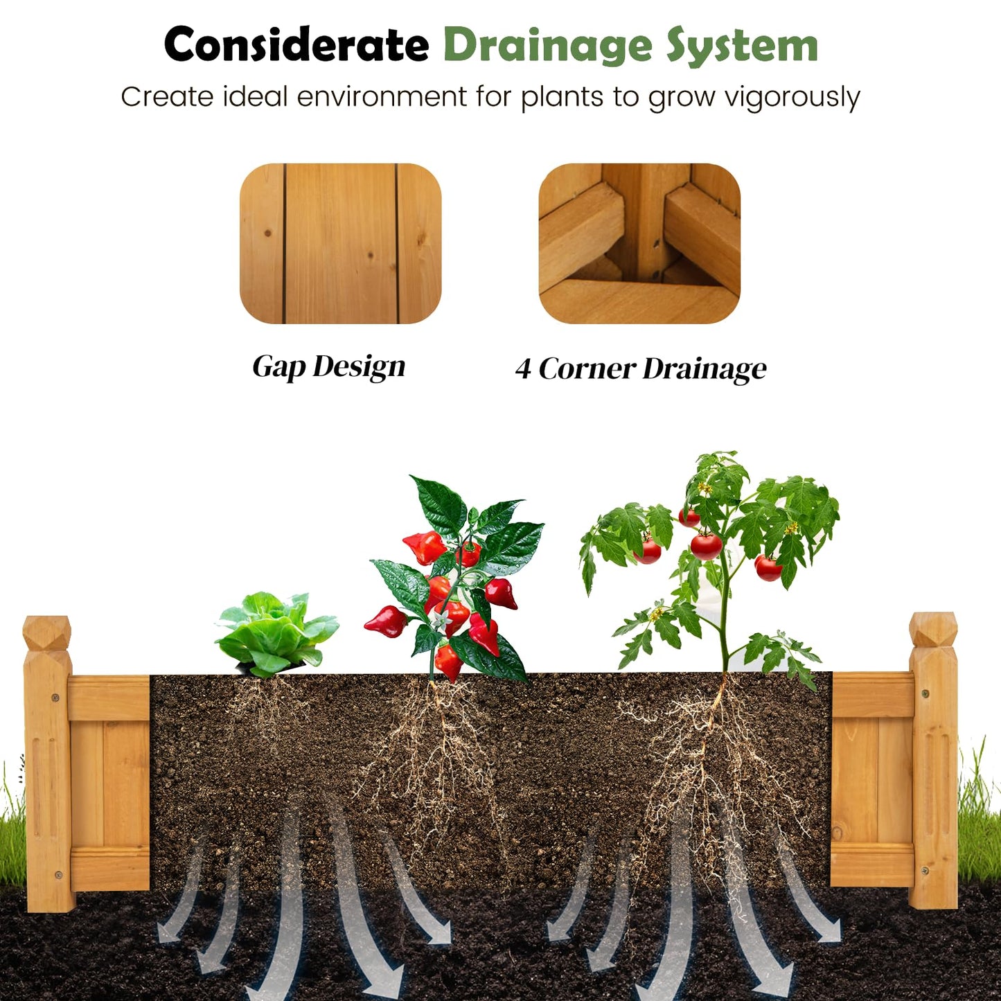 GiantexUK Wooden Garden Planter, Long Rectangular Raised Bed Flower Pot with 4 Drainage Holes (Natural, 110x40x35cm)