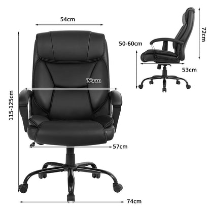 500LBS Big & Tall Massage Office Chair, Height Adjustable PU Leather Executive Computer Desk Chair with Rocking Backrest and Arms