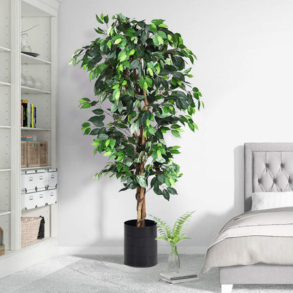 GiantexUK 6FT Artificial Ficus Tree, Tall Fake Plant with Lifelike Leaves & Plastic Pot