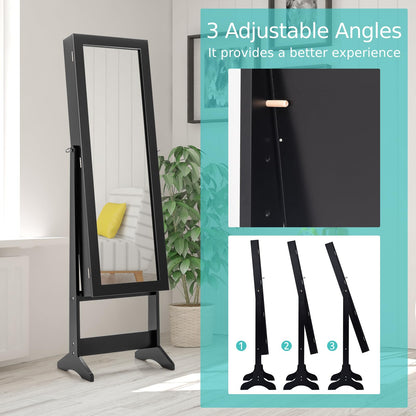 2-in-1 Jewellery Cabinet, 3-Angle Adjustable Freestanding Jewellery Armoire with Full-Length Mirror