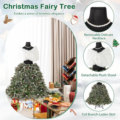 5FT Pre-lit Mannequin Artificial Christmas Tree, Dress Form Xmas Tree with 465 Branch Tips (White+Green, with 50 Light Balls)