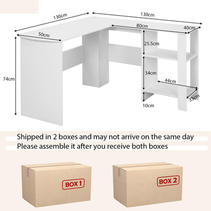 L-Shaped Computer Desk, Modern Large Corner Desk Writing Study Table with Storage Shelves and Cable Holes