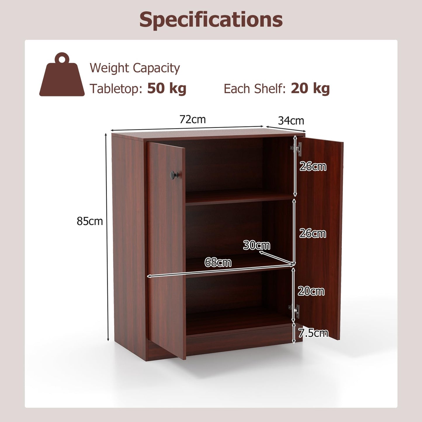 GiantexUK Kitchen Storage Cabinet, Wooden Buffet Sideboard with Doors, Drawers, Shelves & Anti-Tipping Device