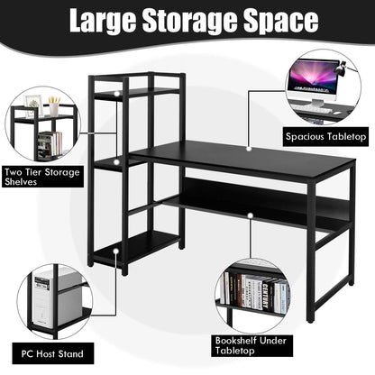 Computer Desk, 2-in-1 Workstation PC Laptop Table with Storage Bookshelf, 150 x 60 x 120cm