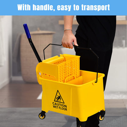 GiantexUK 20L Mop Bucket and Wringer, Mobile Cleaning Floor Cart with Metal Handle, Mopping Buckets for Household & Commercial Use (20L, 28 x 60 x 67cm)