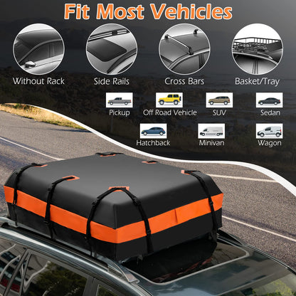 GiantexUK 21 Cubic Feet Car Roof Bag, Waterproof Cargo Top Carrier with Non-Slip Mat, Combination Lock (21 Cubic Ft/600L, No Lock, Black+Orange)