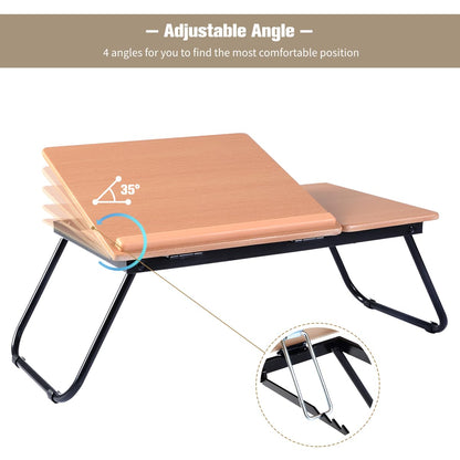 Folding Laptop Bed Table, Adjustable Lap Standing Desk Breakfast Bed Tray with 4-Angle Tilting Top