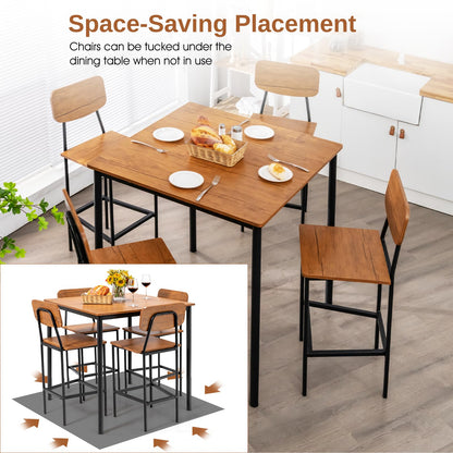 GiantexUK 5PCS Dining Table and Chairs Set, Metal Frame Counter Height Dining Set with Backrest, Footrest & Anti-slip Foot Pads