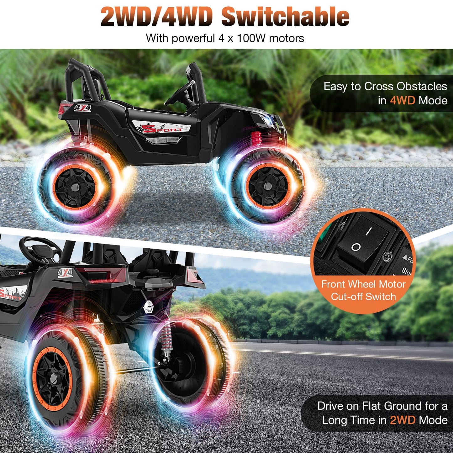 24V Kids Electric Ride on UTV, 2-Seater Battery Powered Toy Car with Remote Control, MP3, Music, Lights