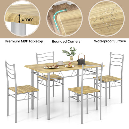 GiantexUK 5PCS Dining Table and Chairs Set, Metal Frame Kitchen Table Set with High Back & Anti-slip Foot Pads