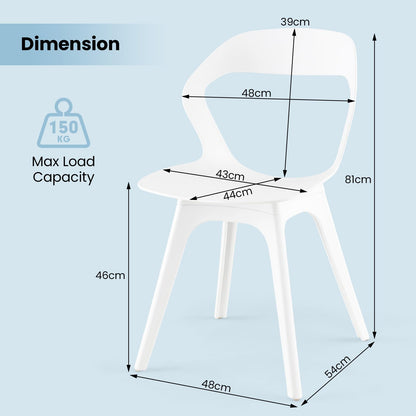 Dining Chair Set of 2, Plastic Kitchen Chairs with Backrest and Anti-slip Feet