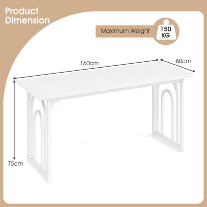 Large Dining Table for 6-8 People, 160 x 60cm Rectangular Dinner Table with Metal Legs