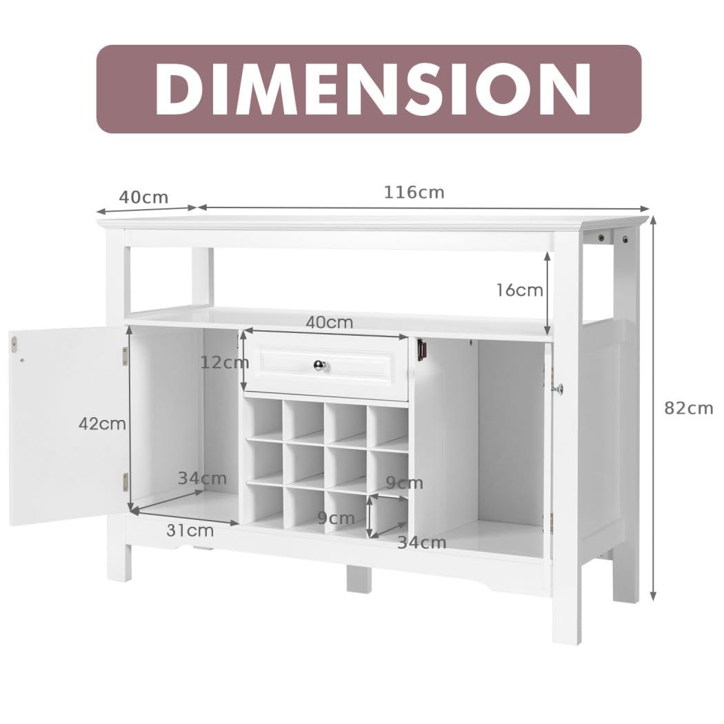 GiantexUK Wooden Storage Cabinet, Freestanding Bar Buffet Sideboard with Wine Rack, Drawer & Shelf