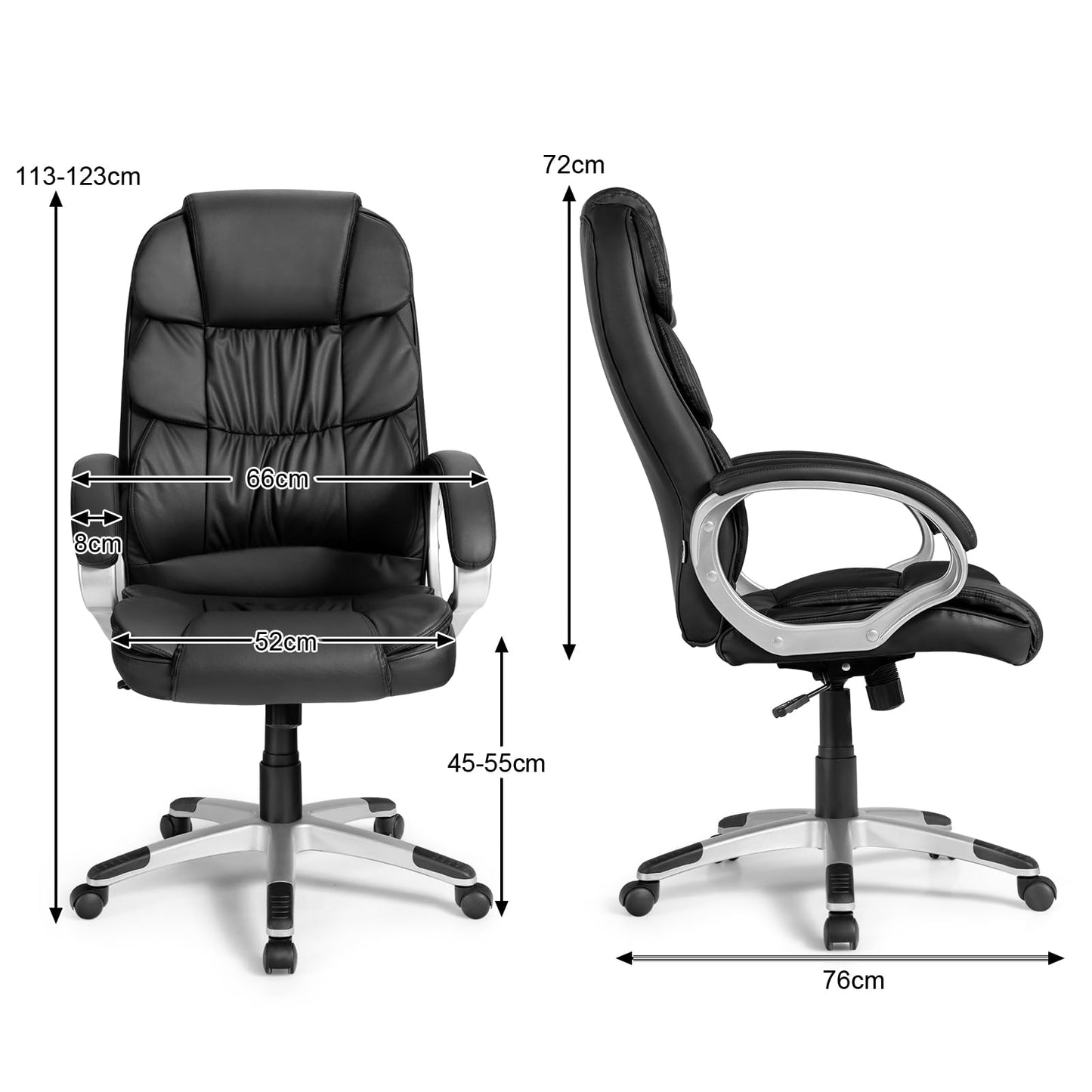 Executive Office Chair, Upholstered Height Adjustable Ergonomic Computer Desk Chair, PU Leather High Back Swivel Task Chair for Home Office