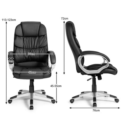 Executive Office Chair, Upholstered Height Adjustable Ergonomic Computer Desk Chair, PU Leather High Back Swivel Task Chair for Home Office