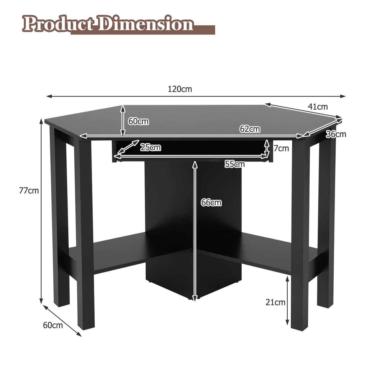 Corner Desk, Triangle Computer Desk with Keyboard Tray & 2 Open Shelf