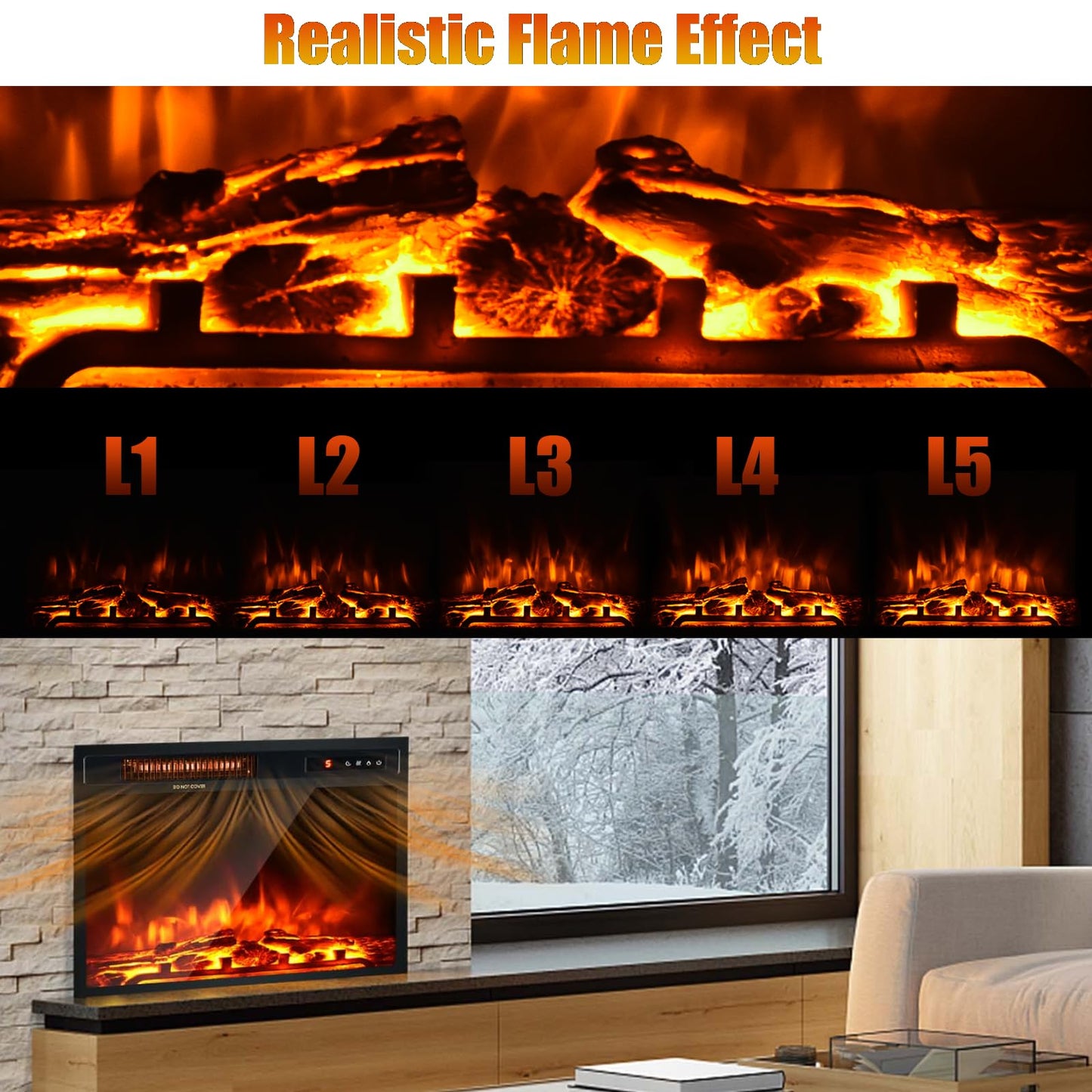 GiantexUK 19” Recessed Electric Fireplace, Recessed Wall Mounted Freestand Fire Heater with LED Flame Color, 5 Brightness, Remote Control