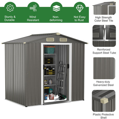 GiantexUK 6x4FT Metal Garden Shed, Outdoor Galvanized Storage House with 4 Air Vents & Lockable Sliding Doors