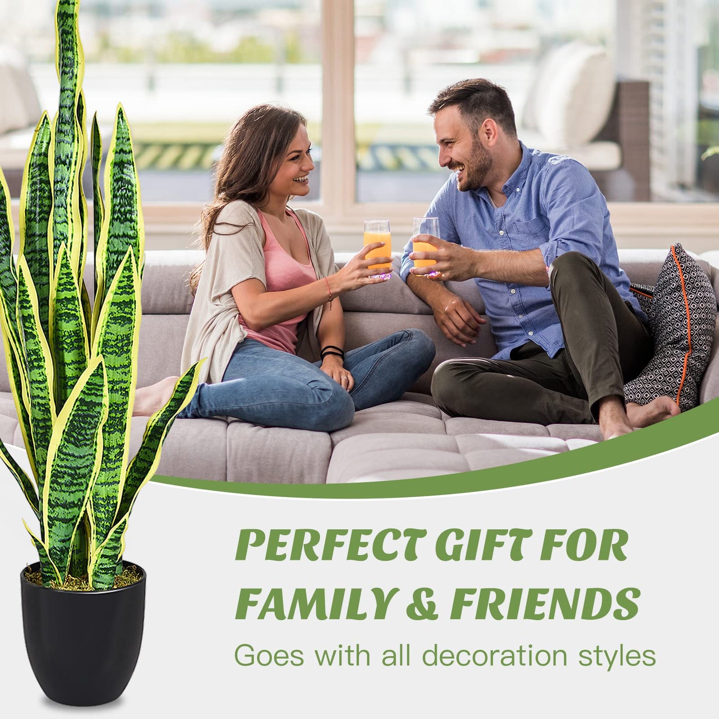 GiantexUK 93cm Fake Sansevieria, Artificial Snake Plant with Plastic Pot