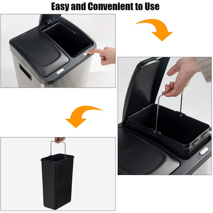 GiantexUK Recycling Pedal Bin, 32L Kitchen Trash Can with Lids, 3 Removable Compartments