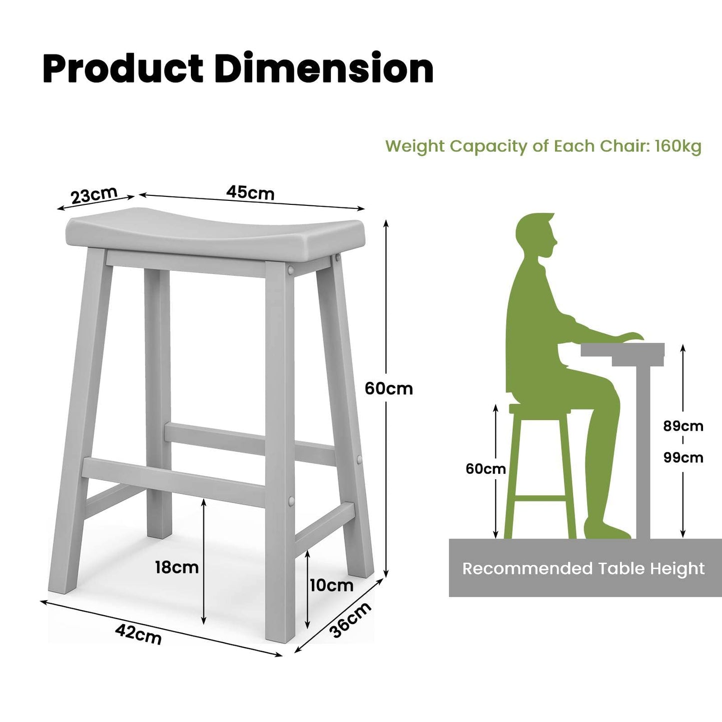 GiantexUK 60cm 2-Pieces Saddle Style Stools, Kitchen Counter Height Slightly Curved Seat with Footrests