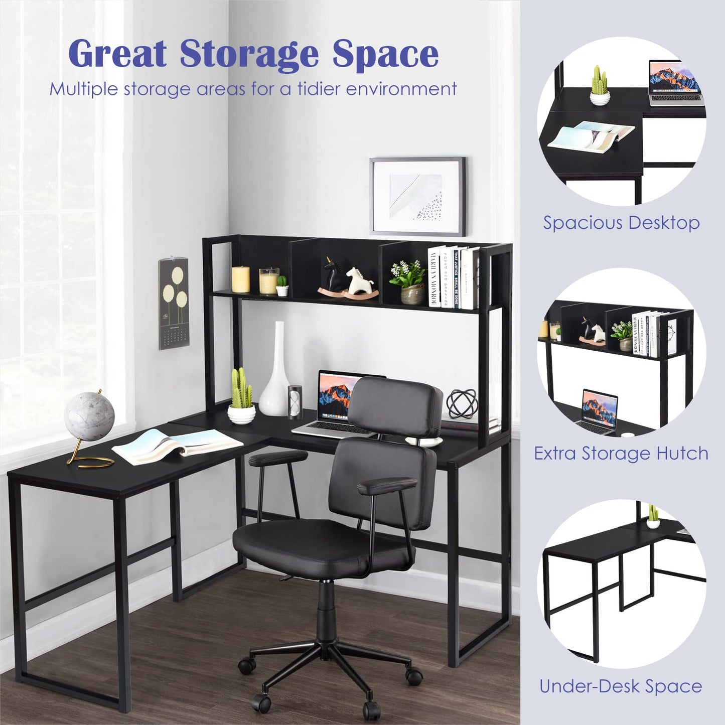 L-Shaped Computer Desk, Industrial Large 2-Person Corner Writing Workstation PC Laptop Table