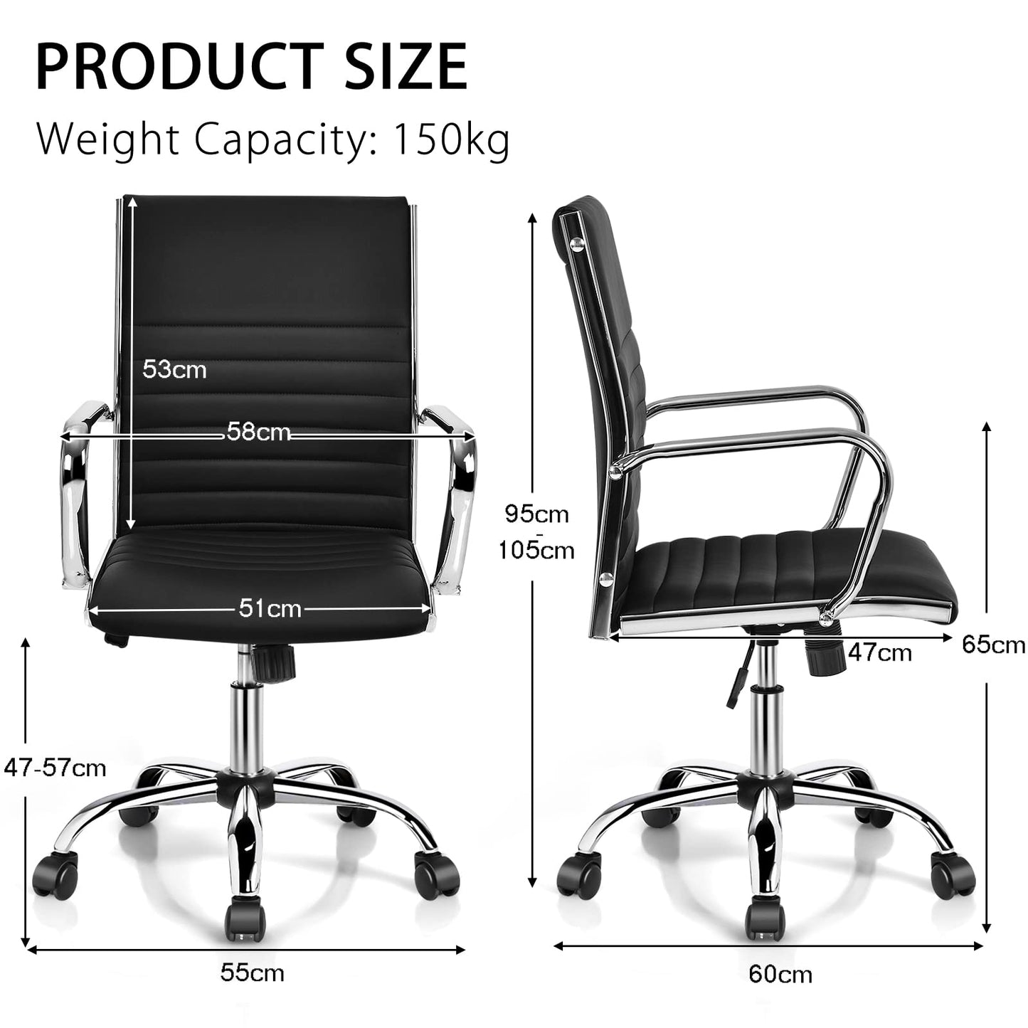 Executive Office Chair, Ergonomic High Back PU Leather Swivel Computer Desk Chair with Chrome Arms