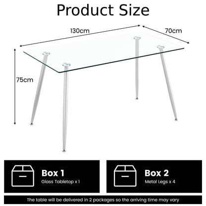 GiantexUK Glass Dining Table, 4-6 Seater Kitchen Table with Metal Legs & Adjustable Foot Pads(Transparent + Silver)