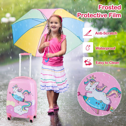 2 Pcs Kids Luggage Set, 12'' Backpack and 18'' Suitcase Children Boys Girls Travel School Trolley Case on Wheels (Unicorn, Pink)