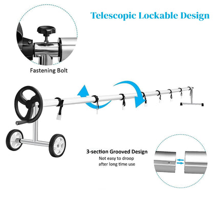 GiantexUK Pool Reel System for Pool Covers, 2.15-6.1m Adjustable Pool Cover Roller Reel Rewinder on Wheels