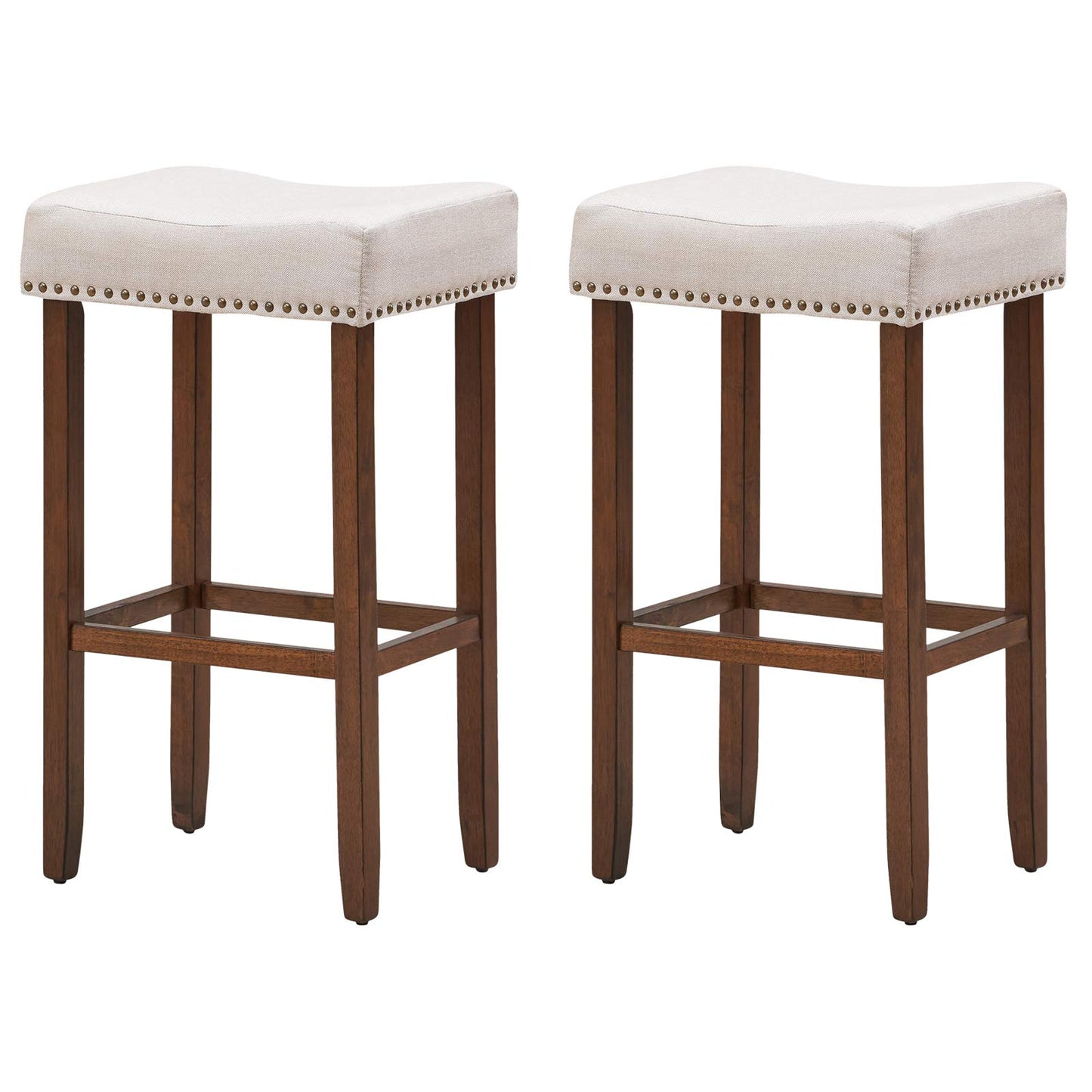 GiantexUK Bar Stool, 2 Pieces Wooden Frame Backless Bar Chairs with Footrest, 43 x 33 x 75cm