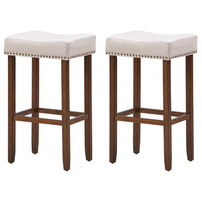 GiantexUK Bar Stool, 2 Pieces Wooden Frame Backless Bar Chairs with Footrest, 43 x 33 x 75cm