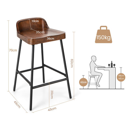 GiantexUK Bar Stools Set of 1/2, 62CM Seat Height Barstools with Low Back, Footrests & Adjustable Foot Pads