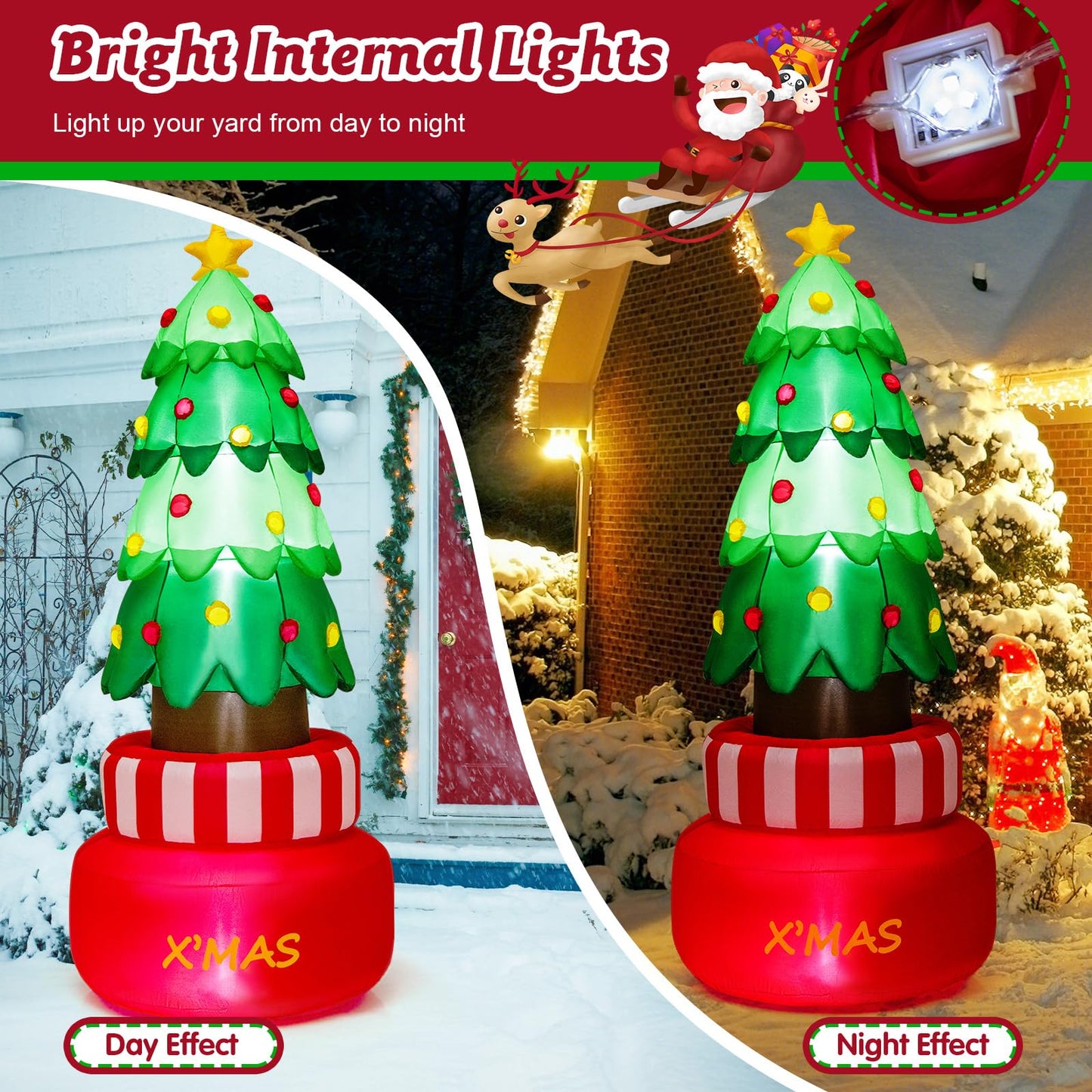 2.4M Inflatable Christmas Decoration, Blow up Christmas Tree with LED Lights (Green Rotating Tree)