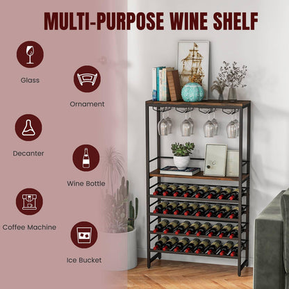 GiantexUK 32 Bottles Wine Rack, 6-Tier Freestanding Wine Display Holder with Middle Shelf