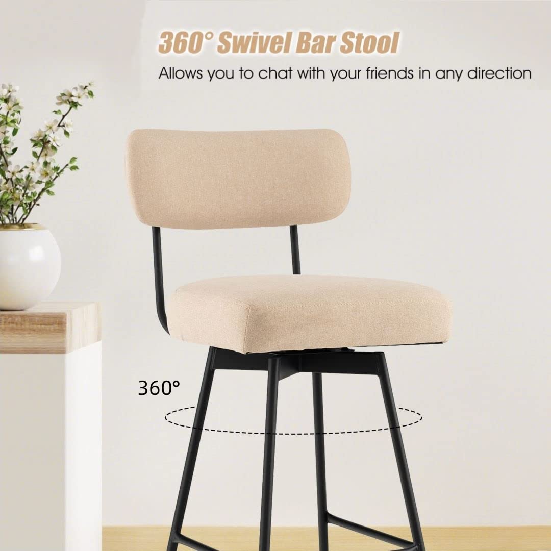 GiantexUK Set of 2 Bar Stools, 360 Degree Swivel Dining Chairs with Backrest and Footrest