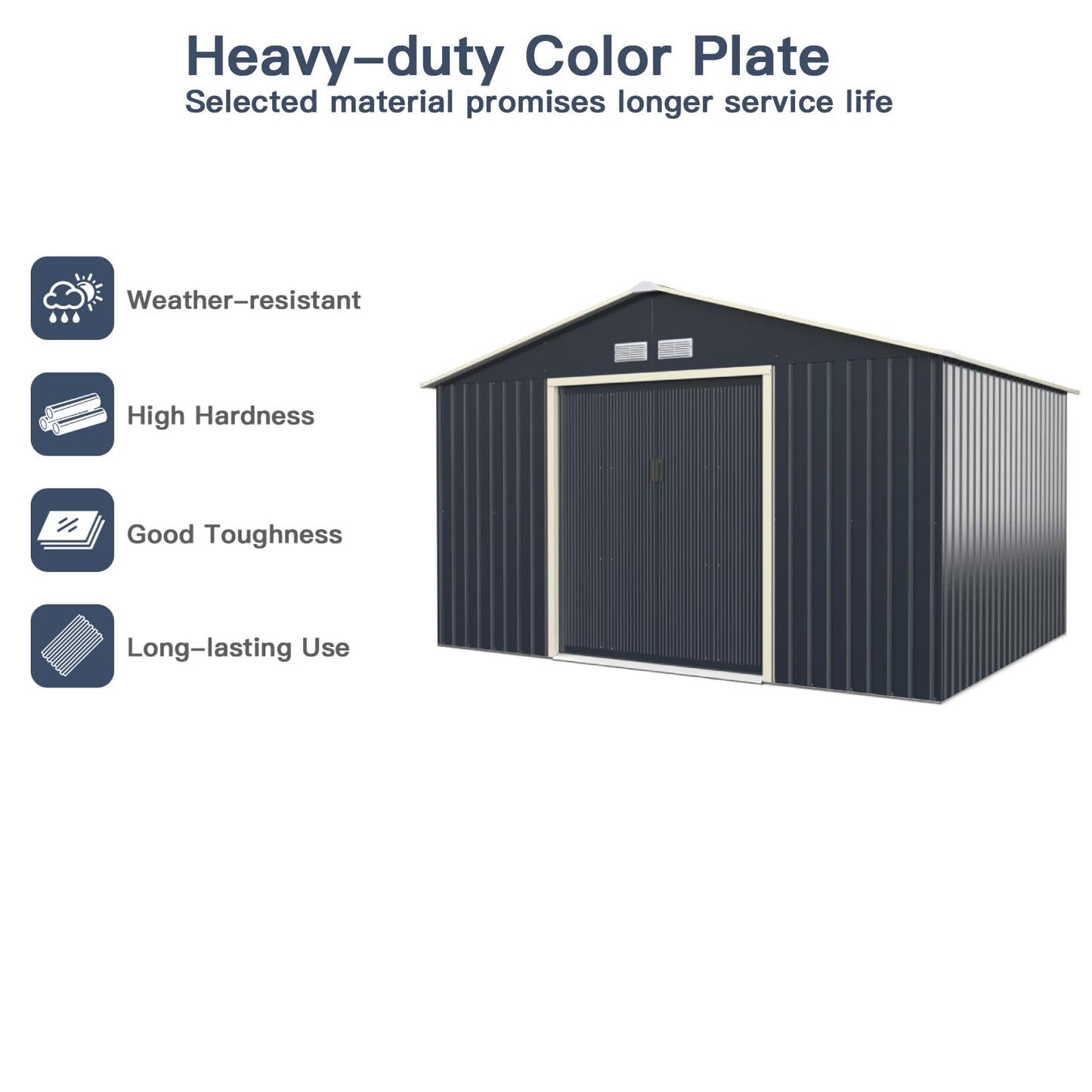 GiantexUK 11x8FT Metal Garden Shed, Outdoor Galvanized Storage House with 4 Vents & Lockable Sliding Doors