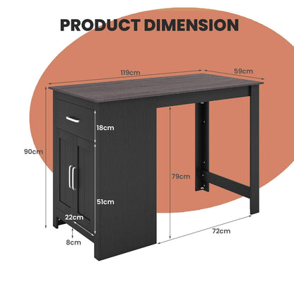 GiantexUK Rectangular Bar Table, Counter Height Table with Drawer, 3-Position Adjustable Shelf & 2 Doors (Black)