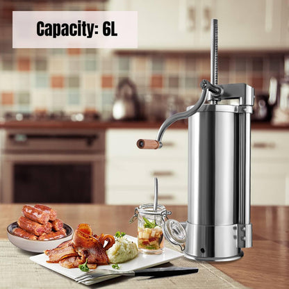 GiantexUK 6L Stainless Steel Sausage Stuffer, Vertical Homemade Sausage Maker with 6 Filling Tubes