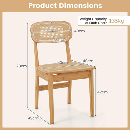 GiantexUK Dining Chairs Set of 2, Bamboo Kitchen Chairs with Faux Rattan Backrest, Polyester Mesh Seat