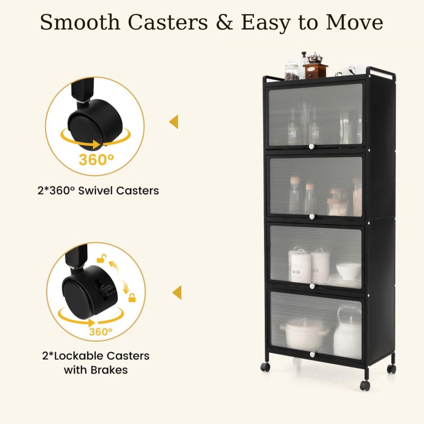 GiantexUK Kitchen Storage Shelf on Wheels, 5-Tier Backer Rack with Flip-up Doors & Anti-toppling Device