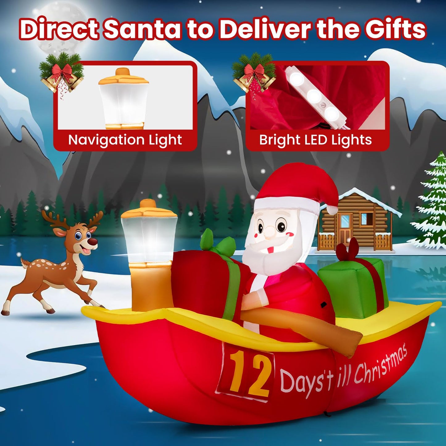 Inflatable Christmas Santa Claus, Self Inflating Xmas Decoration with LED Lights and Blower