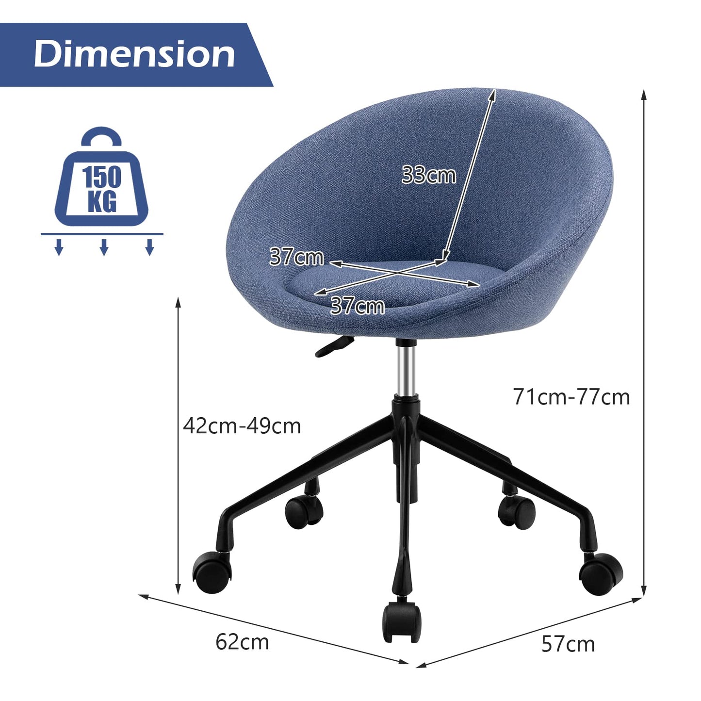 Swivel Office Chair, Ergonomic Computer Desk Chair Leisure Accent Vanity Seat, Height Adjustable