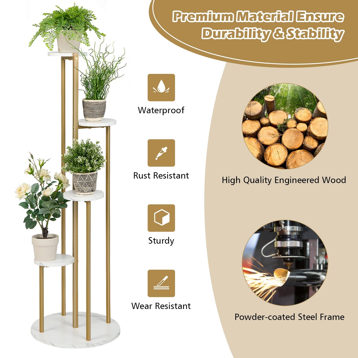 GiantexUK 5-Tier Plant Stand, Corner Tall Flower Rack with Non-slip Foot Pads, 40x40x124cm