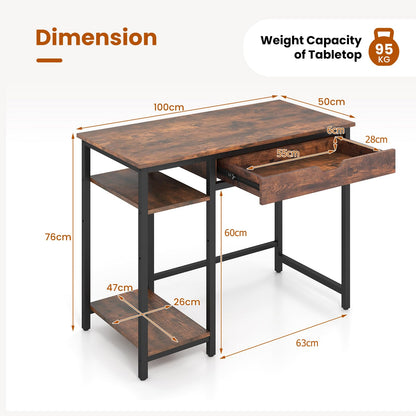 Computer Desk, 100CM Industrial Home Office PC Laptop Table Working Desk with Drawer